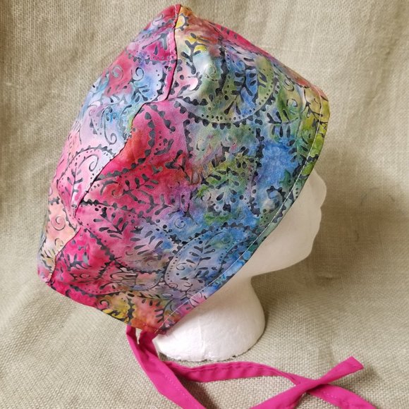 Hot Pink Paisley Batik Surgical Scrub Cap - Picture 3 of 4